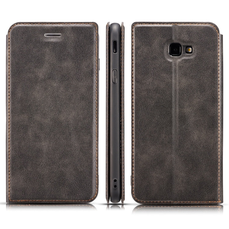 Retro Simple Ultra-thin Magnetic Horizontal Flip Leather Case for Galaxy J4 Plus, with Holder & Card Slots & Lanyard