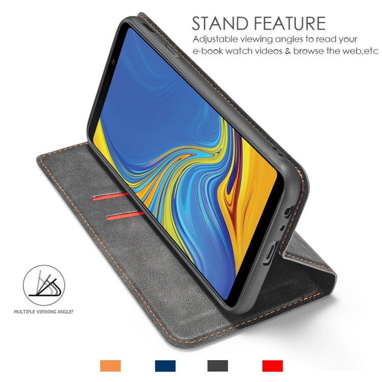 Retro Simple Ultra-thin Magnetic Horizontal Flip Leather Case for Galaxy J4 Plus, with Holder & Card Slots & Lanyard