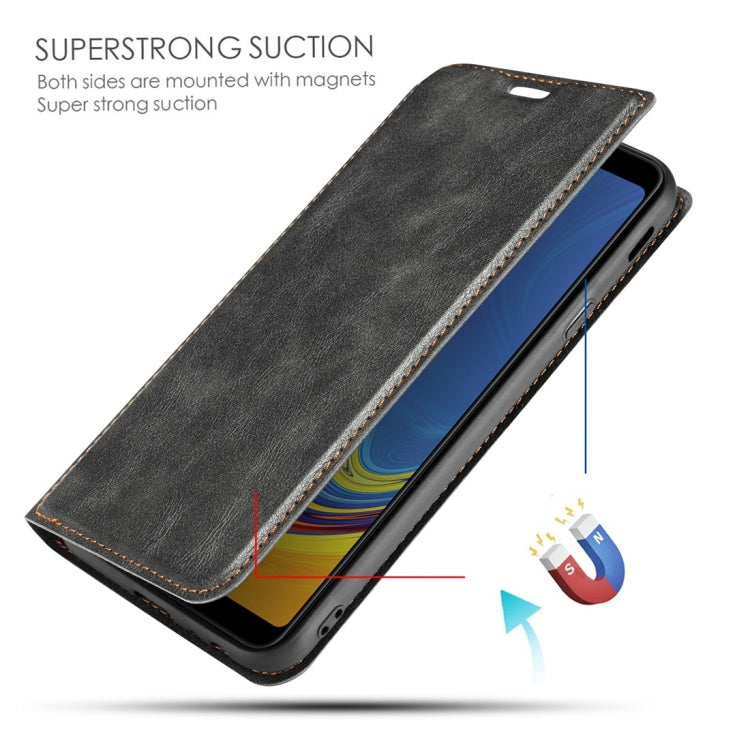 Retro Simple Ultra-thin Magnetic Horizontal Flip Leather Case for Galaxy J4 Plus, with Holder & Card Slots & Lanyard