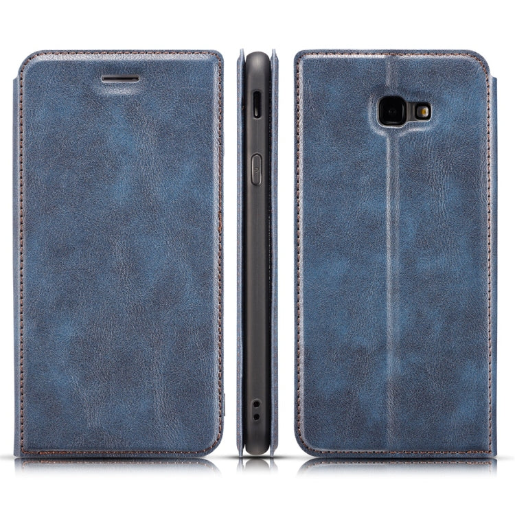 Retro Simple Ultra-thin Magnetic Horizontal Flip Leather Case for Galaxy J4 Plus, with Holder & Card Slots & Lanyard