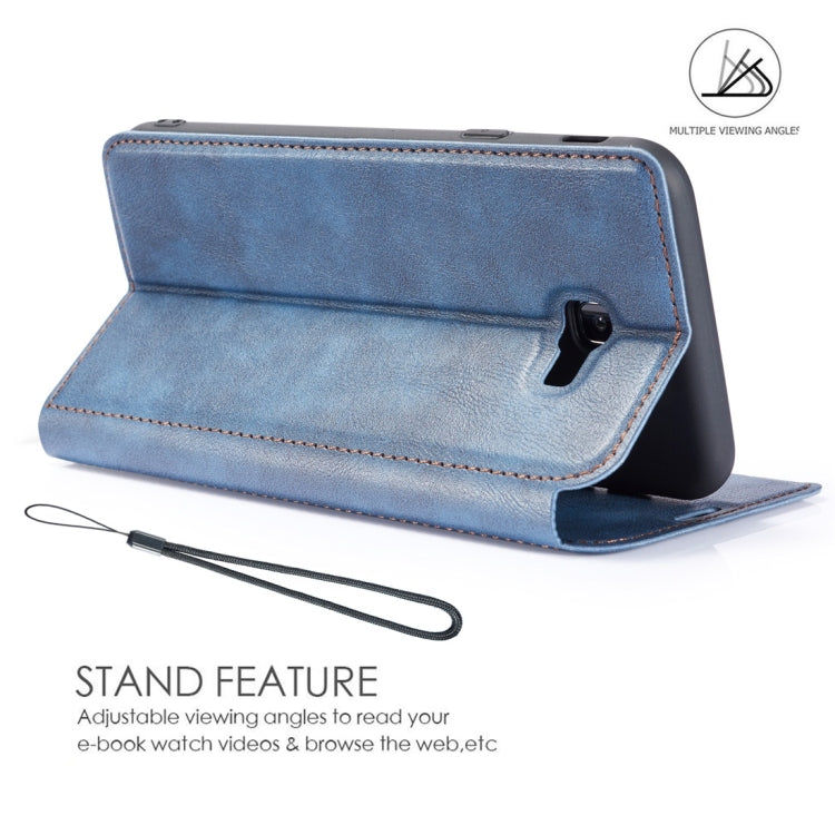 Retro Simple Ultra-thin Magnetic Horizontal Flip Leather Case for Galaxy J4 Plus, with Holder & Card Slots & Lanyard