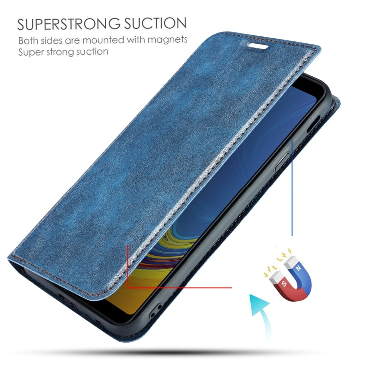 Retro Simple Ultra-thin Magnetic Horizontal Flip Leather Case for Galaxy J4 Plus, with Holder & Card Slots & Lanyard