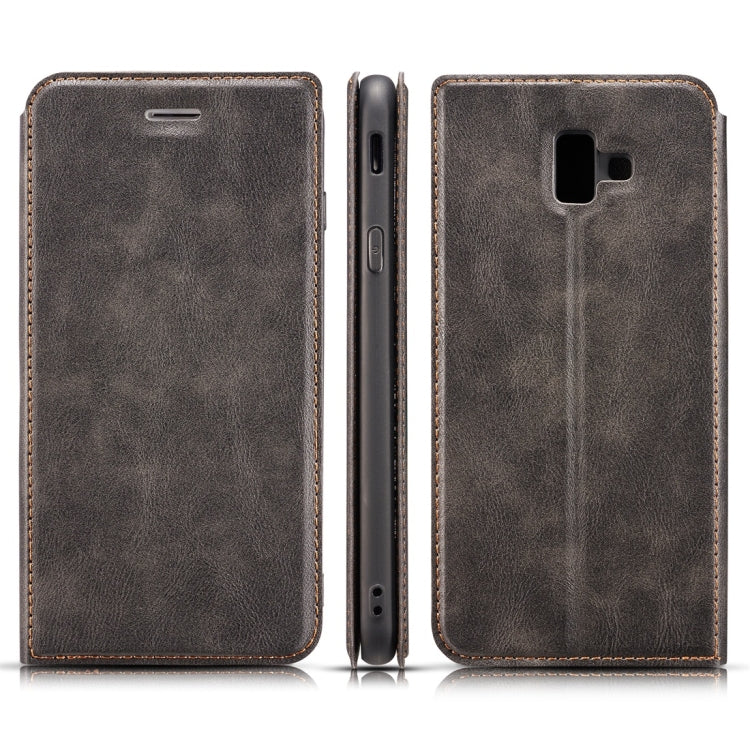 Retro Simple Ultra-thin Magnetic Horizontal Flip Leather Case for Galaxy J6 Plus, with Holder & Card Slots & Lanyard