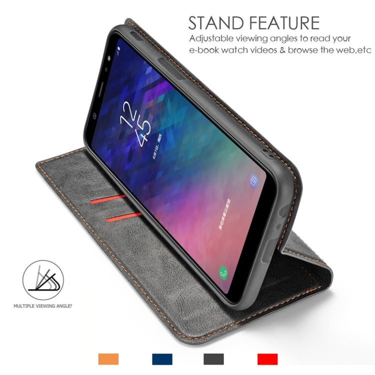 Retro Simple Ultra-thin Magnetic Horizontal Flip Leather Case for Galaxy J6 Plus, with Holder & Card Slots & Lanyard