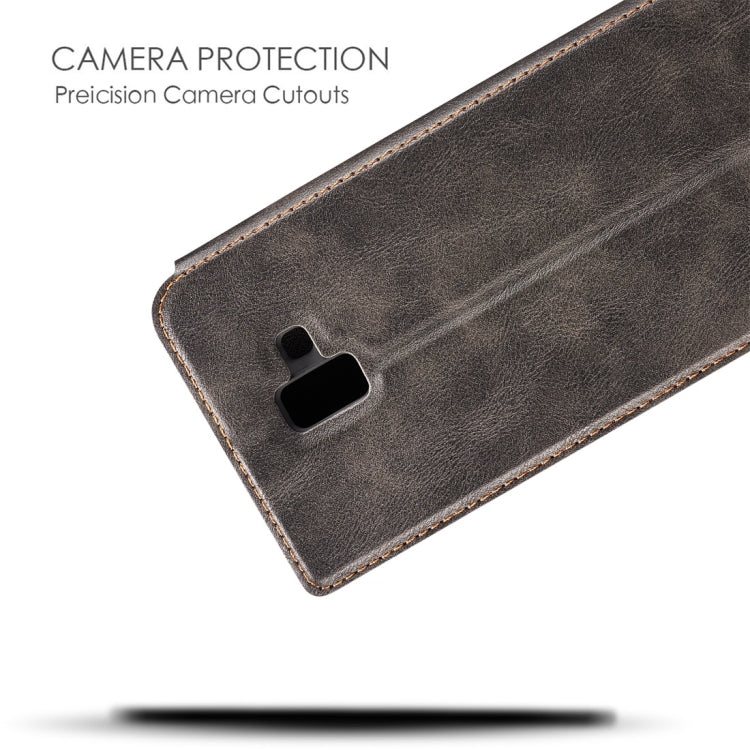Retro Simple Ultra-thin Magnetic Horizontal Flip Leather Case for Galaxy J6 Plus, with Holder & Card Slots & Lanyard