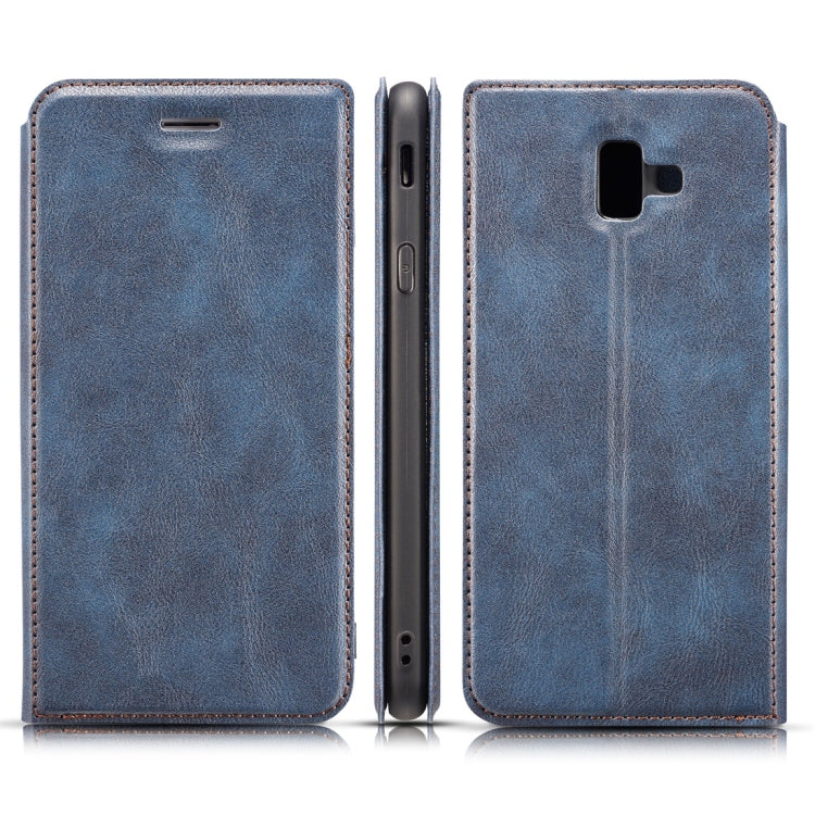 Retro Simple Ultra-thin Magnetic Horizontal Flip Leather Case for Galaxy J6 Plus, with Holder & Card Slots & Lanyard