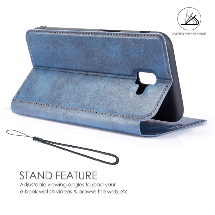 Retro Simple Ultra-thin Magnetic Horizontal Flip Leather Case for Galaxy J6 Plus, with Holder & Card Slots & Lanyard