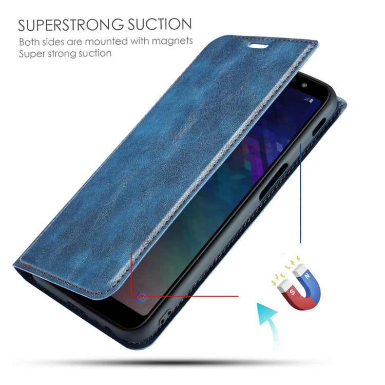 Retro Simple Ultra-thin Magnetic Horizontal Flip Leather Case for Galaxy J6 Plus, with Holder & Card Slots & Lanyard
