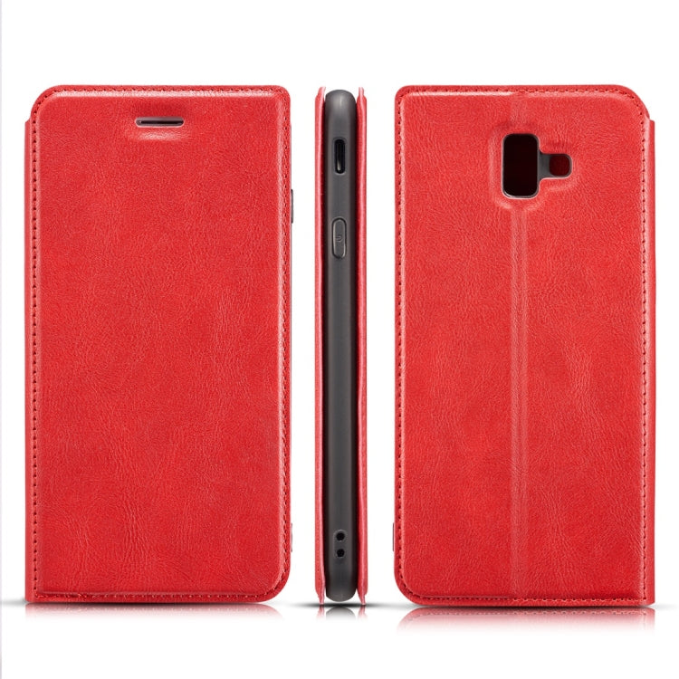 Retro Simple Ultra-thin Magnetic Horizontal Flip Leather Case for Galaxy J6 Plus, with Holder & Card Slots & Lanyard