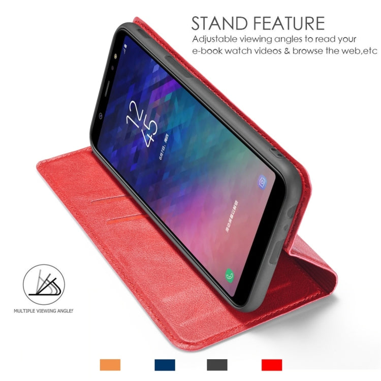 Retro Simple Ultra-thin Magnetic Horizontal Flip Leather Case for Galaxy J6 Plus, with Holder & Card Slots & Lanyard