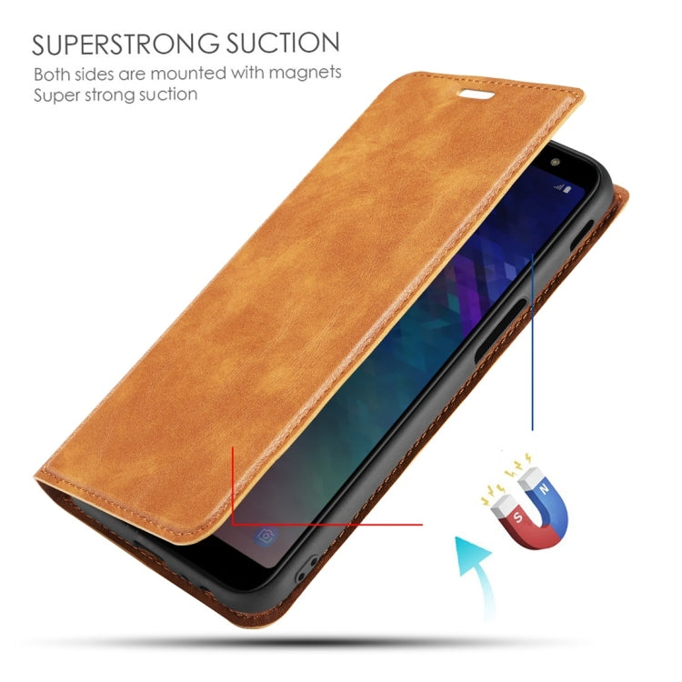 Retro Simple Ultra-thin Magnetic Horizontal Flip Leather Case for Galaxy J6 Plus, with Holder & Card Slots & Lanyard