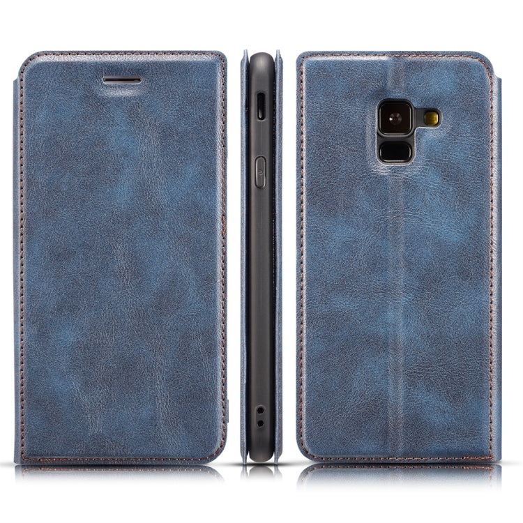Retro Simple Ultra-thin Magnetic Horizontal Flip Leather Case for Galaxy A6 (2018), with Holder & Card Slots & Lanyard