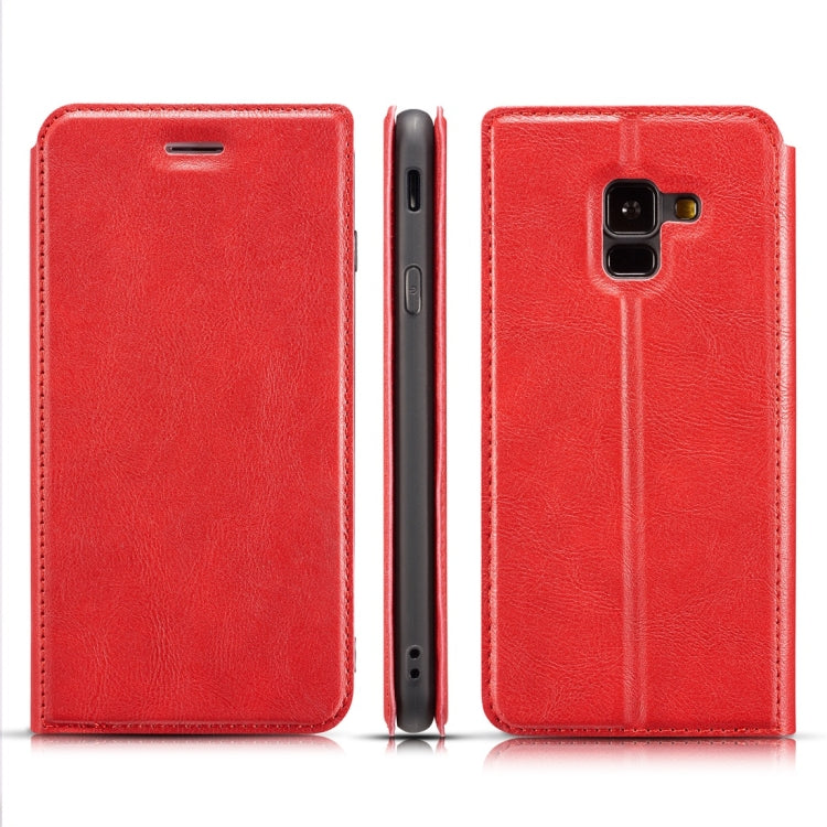 Retro Simple Ultra-thin Magnetic Horizontal Flip Leather Case for Galaxy A6 (2018), with Holder & Card Slots & Lanyard