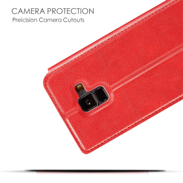 Retro Simple Ultra-thin Magnetic Horizontal Flip Leather Case for Galaxy A6 (2018), with Holder & Card Slots & Lanyard