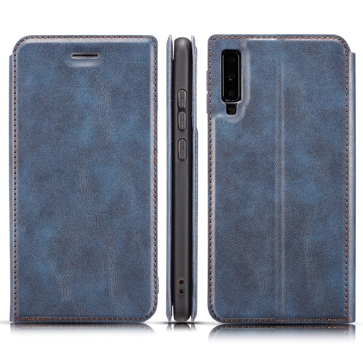 Retro Simple Ultra-thin Magnetic Horizontal Flip Leather Case for Galaxy A7 (2018) / A750, with Holder & Card Slots & Lanyard