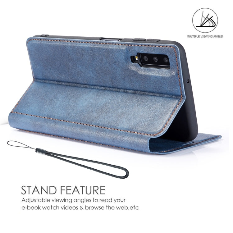 Retro Simple Ultra-thin Magnetic Horizontal Flip Leather Case for Galaxy A7 (2018) / A750, with Holder & Card Slots & Lanyard