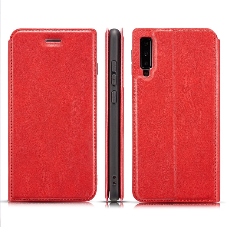 Retro Simple Ultra-thin Magnetic Horizontal Flip Leather Case for Galaxy A7 (2018) / A750, with Holder & Card Slots & Lanyard