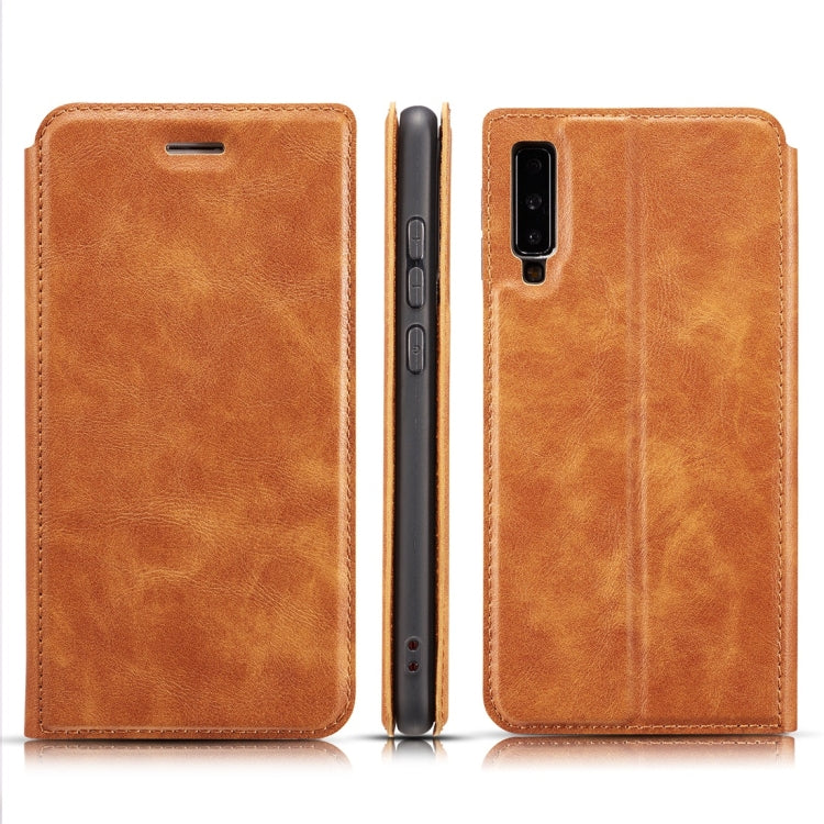 Retro Simple Ultra-thin Magnetic Horizontal Flip Leather Case for Galaxy A7 (2018) / A750, with Holder & Card Slots & Lanyard