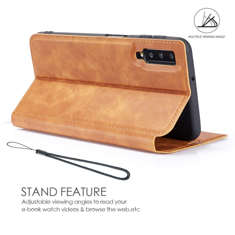 Retro Simple Ultra-thin Magnetic Horizontal Flip Leather Case for Galaxy A7 (2018) / A750, with Holder & Card Slots & Lanyard
