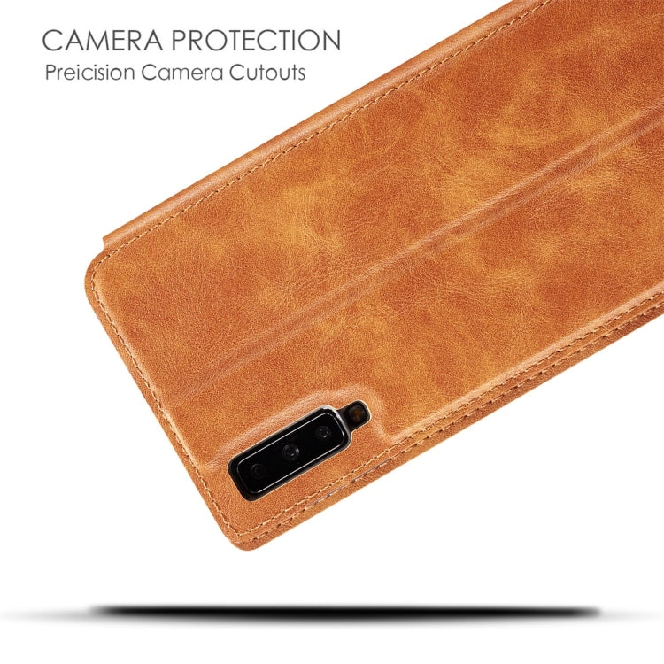 Retro Simple Ultra-thin Magnetic Horizontal Flip Leather Case for Galaxy A7 (2018) / A750, with Holder & Card Slots & Lanyard
