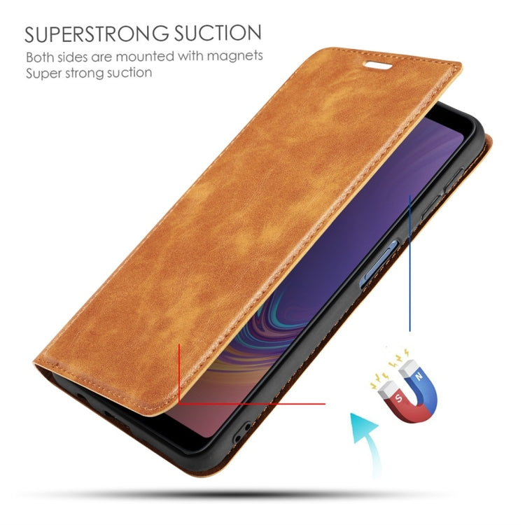 Retro Simple Ultra-thin Magnetic Horizontal Flip Leather Case for Galaxy A7 (2018) / A750, with Holder & Card Slots & Lanyard
