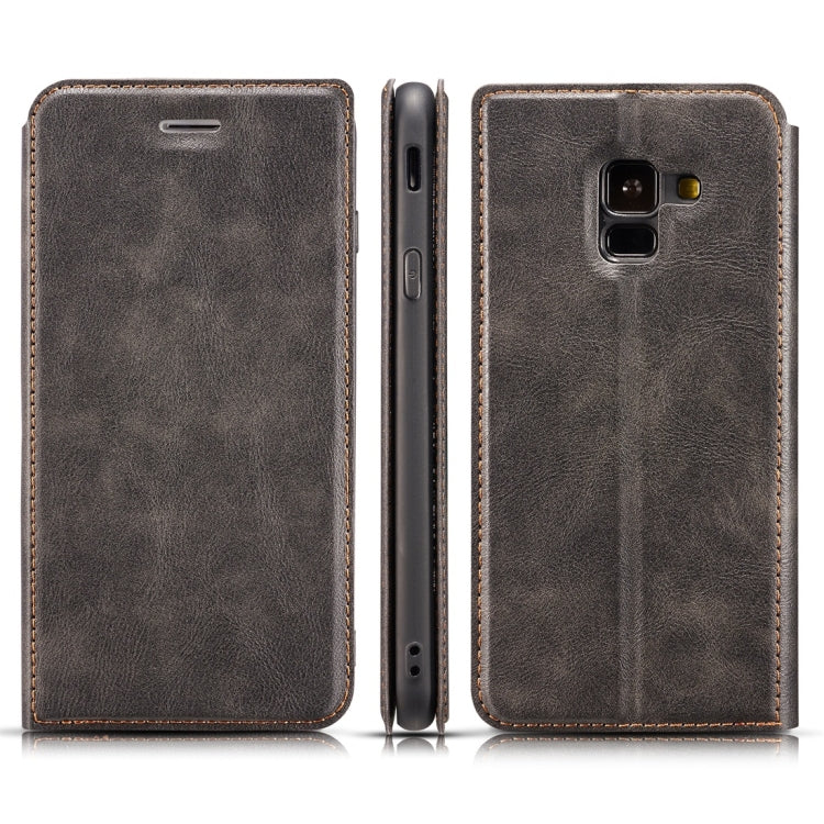 Retro Simple Ultra-thin Magnetic Horizontal Flip Leather Case for Galaxy A8 (2018), with Holder & Card Slots & Lanyard