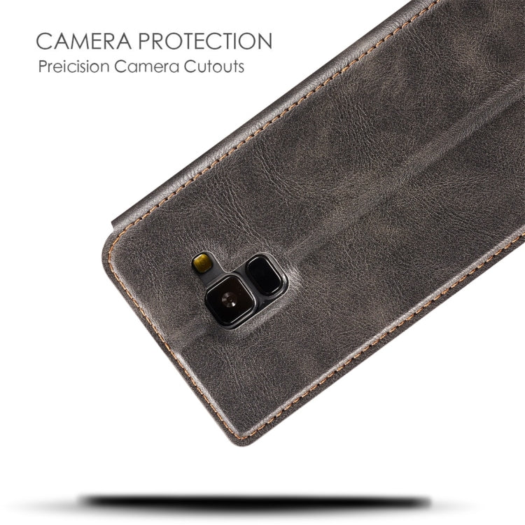 Retro Simple Ultra-thin Magnetic Horizontal Flip Leather Case for Galaxy A8 (2018), with Holder & Card Slots & Lanyard