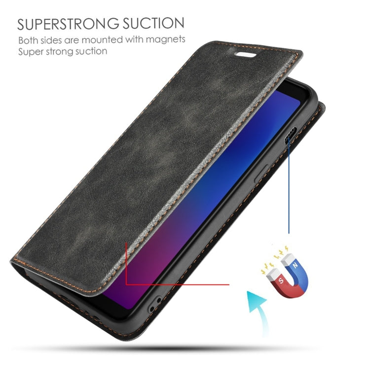 Retro Simple Ultra-thin Magnetic Horizontal Flip Leather Case for Galaxy A8 (2018), with Holder & Card Slots & Lanyard