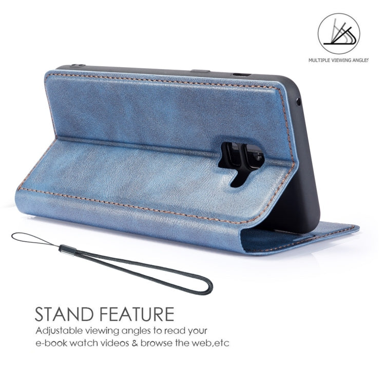 Retro Simple Ultra-thin Magnetic Horizontal Flip Leather Case for Galaxy A8 (2018), with Holder & Card Slots & Lanyard
