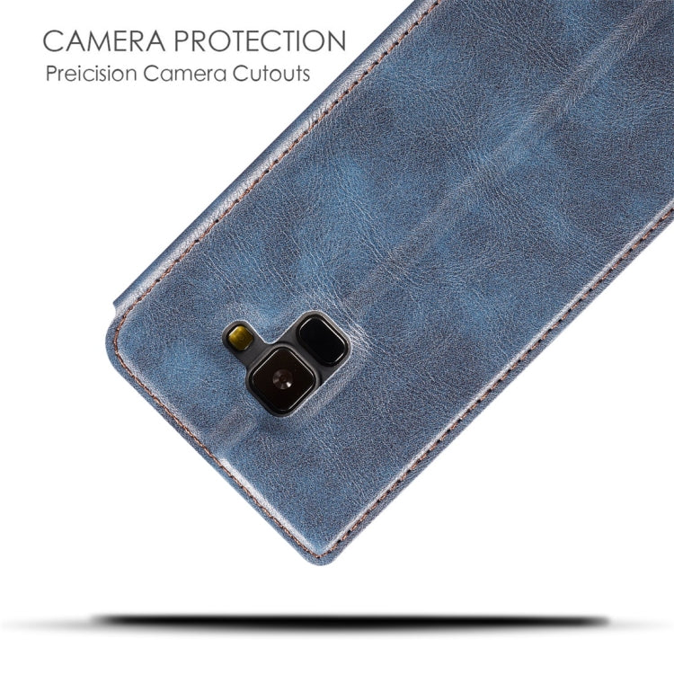 Retro Simple Ultra-thin Magnetic Horizontal Flip Leather Case for Galaxy A8 (2018), with Holder & Card Slots & Lanyard