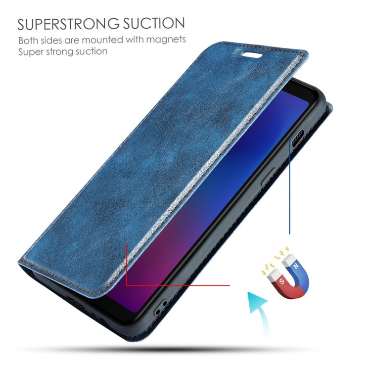 Retro Simple Ultra-thin Magnetic Horizontal Flip Leather Case for Galaxy A8 (2018), with Holder & Card Slots & Lanyard