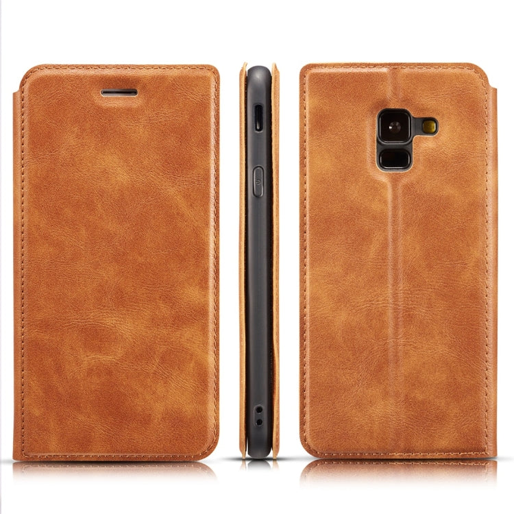 Retro Simple Ultra-thin Magnetic Horizontal Flip Leather Case for Galaxy A8 (2018), with Holder & Card Slots & Lanyard