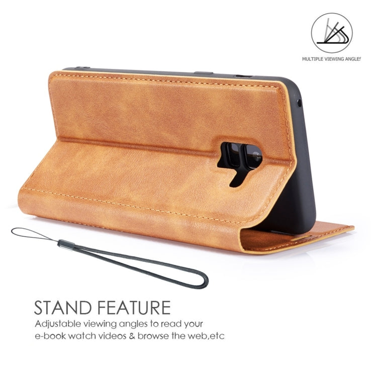 Retro Simple Ultra-thin Magnetic Horizontal Flip Leather Case for Galaxy A8 (2018), with Holder & Card Slots & Lanyard