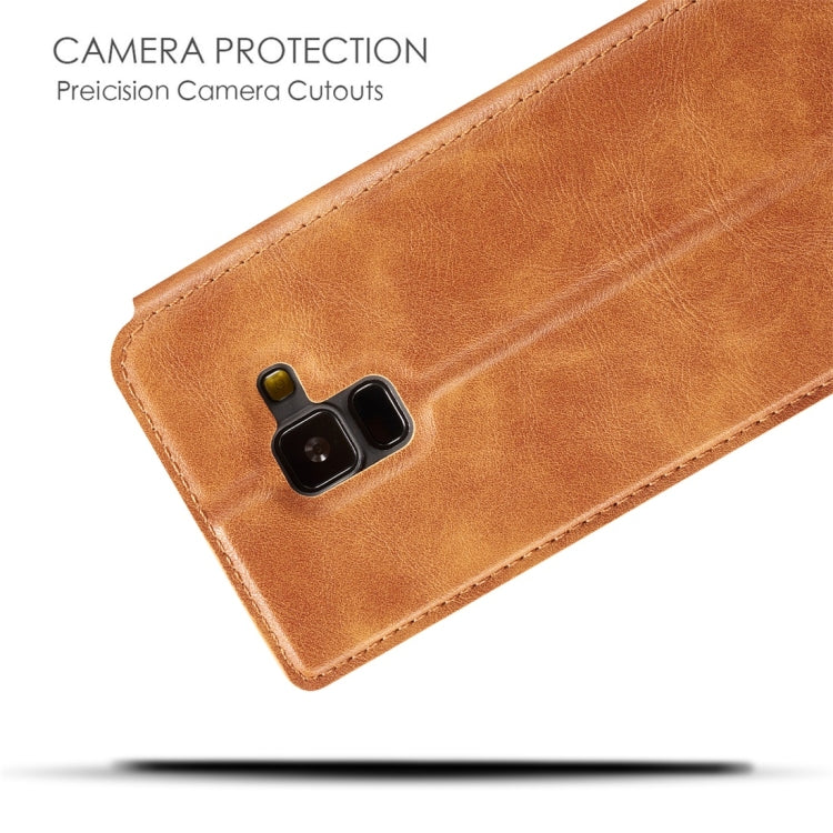 Retro Simple Ultra-thin Magnetic Horizontal Flip Leather Case for Galaxy A8 (2018), with Holder & Card Slots & Lanyard