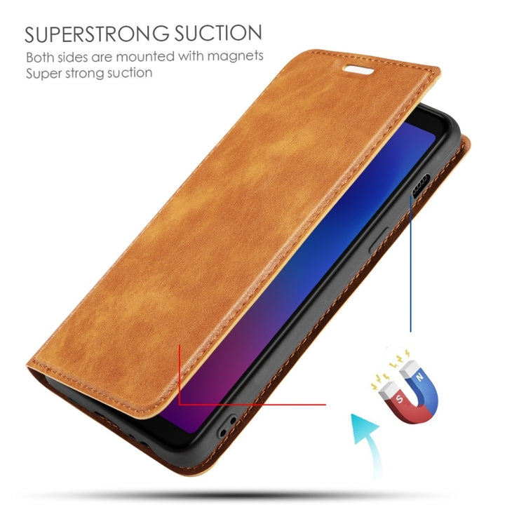 Retro Simple Ultra-thin Magnetic Horizontal Flip Leather Case for Galaxy A8 (2018), with Holder & Card Slots & Lanyard