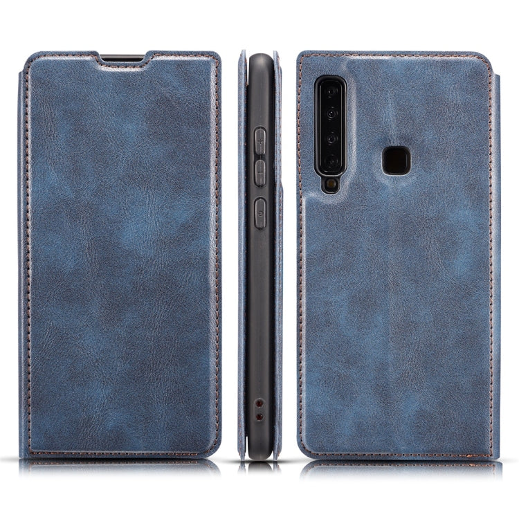Retro Simple Ultra-thin Magnetic Horizontal Flip Leather Case for Galaxy A9 (2018), with Holder & Card Slots & Lanyard