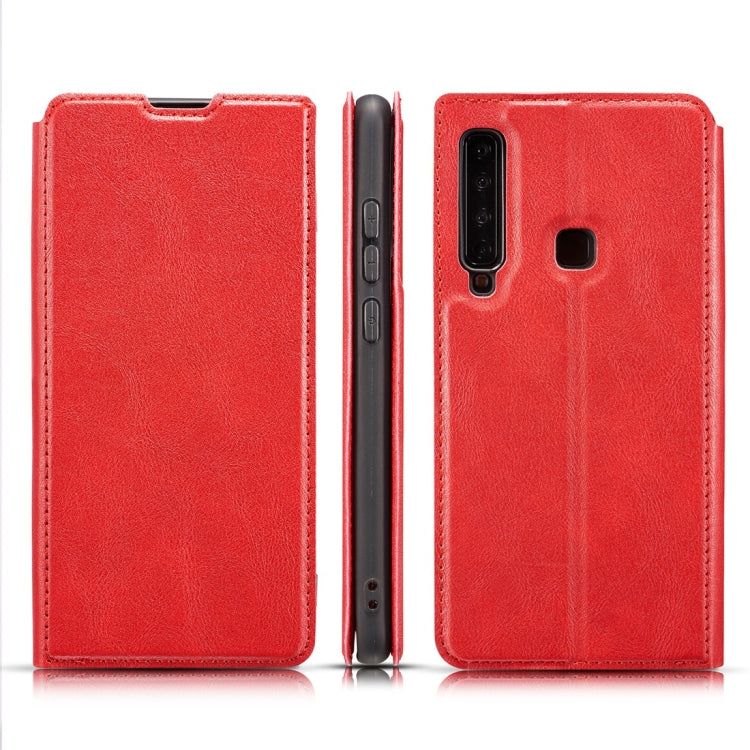 Retro Simple Ultra-thin Magnetic Horizontal Flip Leather Case for Galaxy A9 (2018), with Holder & Card Slots & Lanyard