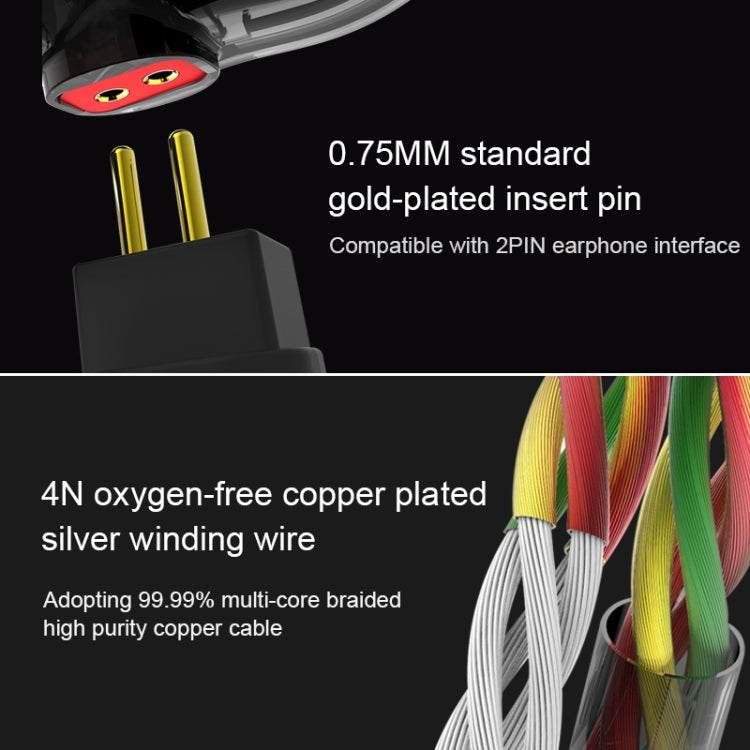 QKZ VK2 0.75 Pin Interchangeable Coaxial Four Unit Music Headphones ,  Microphone Version