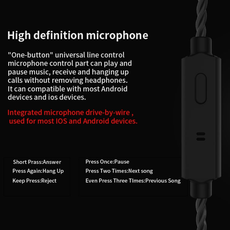 QKZ VK2 0.75 Pin Interchangeable Coaxial Four Unit Music Headphones ,  Microphone Version