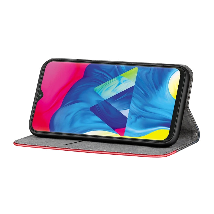 Business Solid Color Stitching Horizontal Flip Leather Case for Galaxy M10, with Holder & Card Slots & Wallet & Lanyard