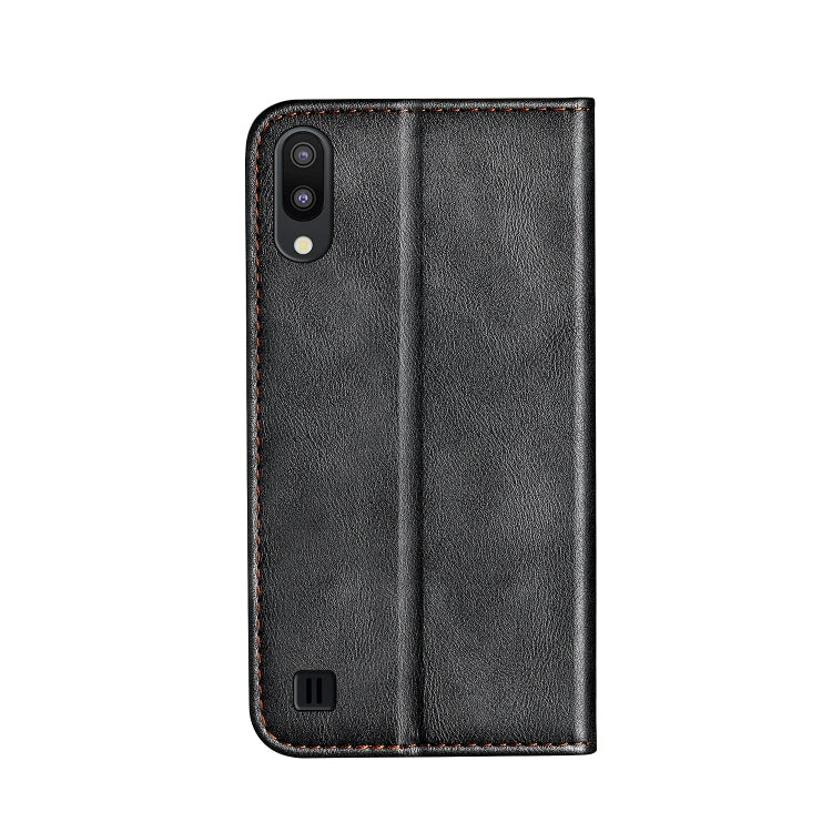 Business Solid Color Stitching Horizontal Flip Leather Case for Galaxy M10, with Holder & Card Slots & Wallet & Lanyard