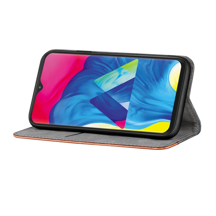 Business Solid Color Stitching Horizontal Flip Leather Case for Galaxy M10, with Holder & Card Slots & Wallet & Lanyard