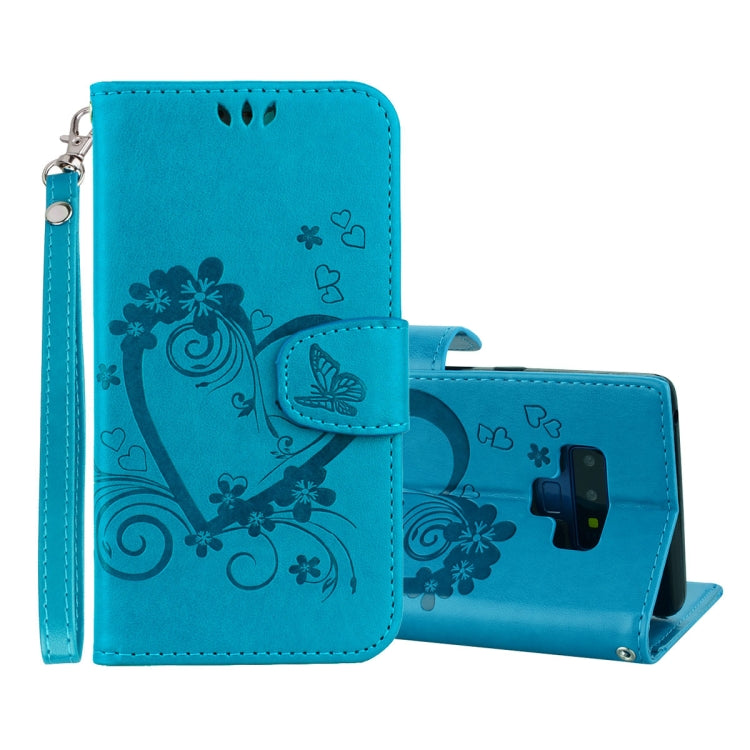 Embossed Heart Butterfly Pattern Horizontal Flip Leather Case for Galaxy Note9, with Card Slot & Holder & Wallet & Lanyard