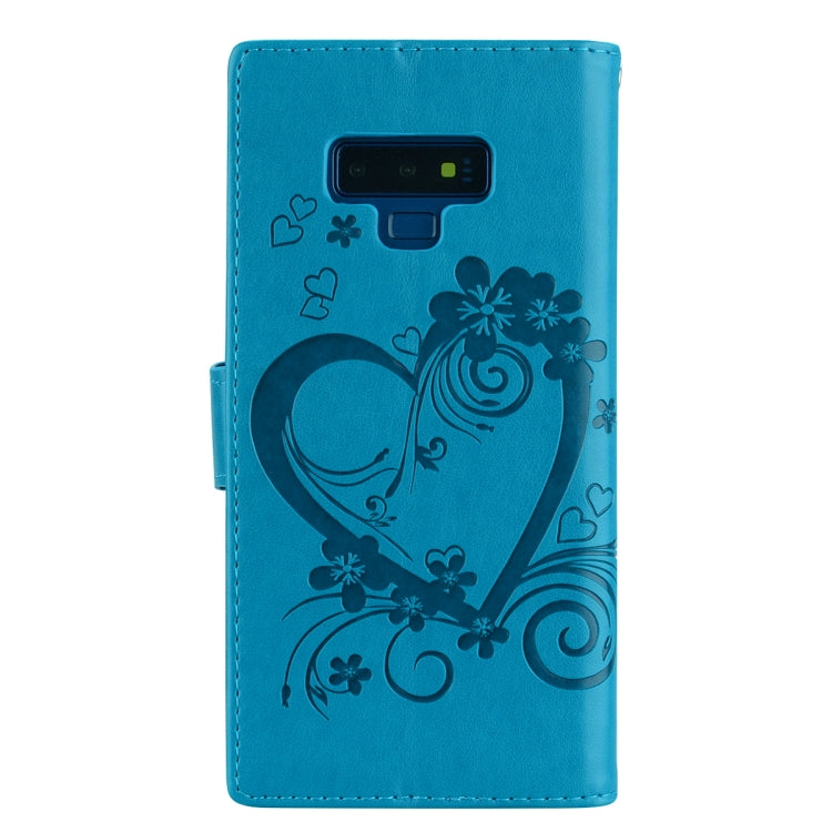 Embossed Heart Butterfly Pattern Horizontal Flip Leather Case for Galaxy Note9, with Card Slot & Holder & Wallet & Lanyard