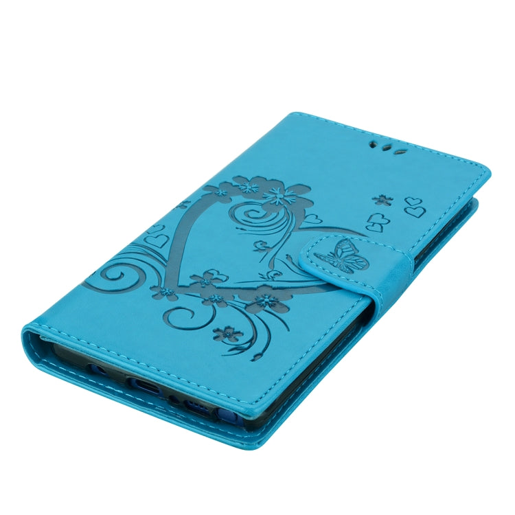 Embossed Heart Butterfly Pattern Horizontal Flip Leather Case for Galaxy Note9, with Card Slot & Holder & Wallet & Lanyard