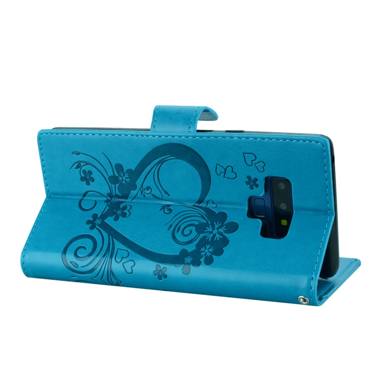 Embossed Heart Butterfly Pattern Horizontal Flip Leather Case for Galaxy Note9, with Card Slot & Holder & Wallet & Lanyard