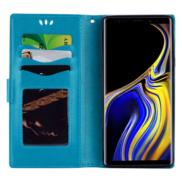 Embossed Heart Butterfly Pattern Horizontal Flip Leather Case for Galaxy Note9, with Card Slot & Holder & Wallet & Lanyard