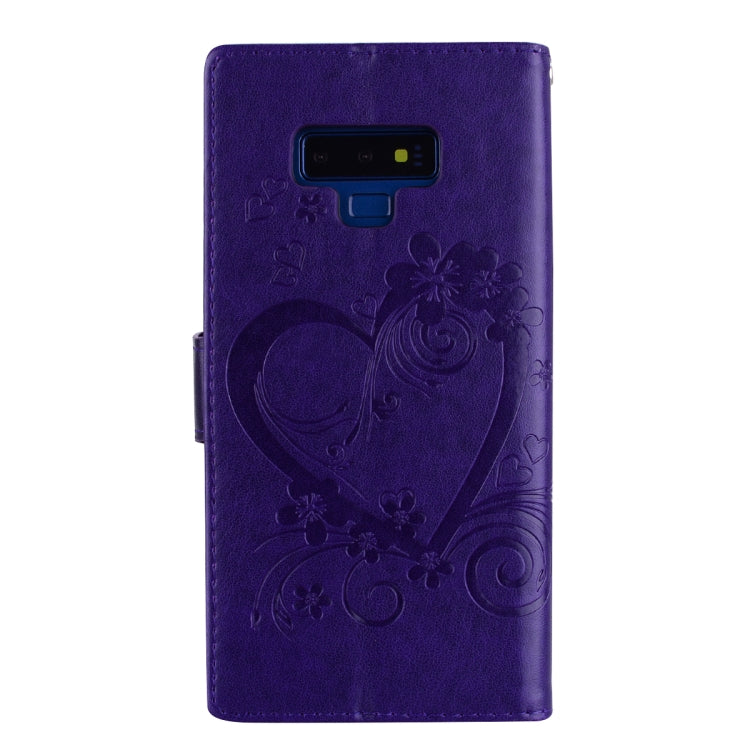 Embossed Heart Butterfly Pattern Horizontal Flip Leather Case for Galaxy Note9, with Card Slot & Holder & Wallet & Lanyard