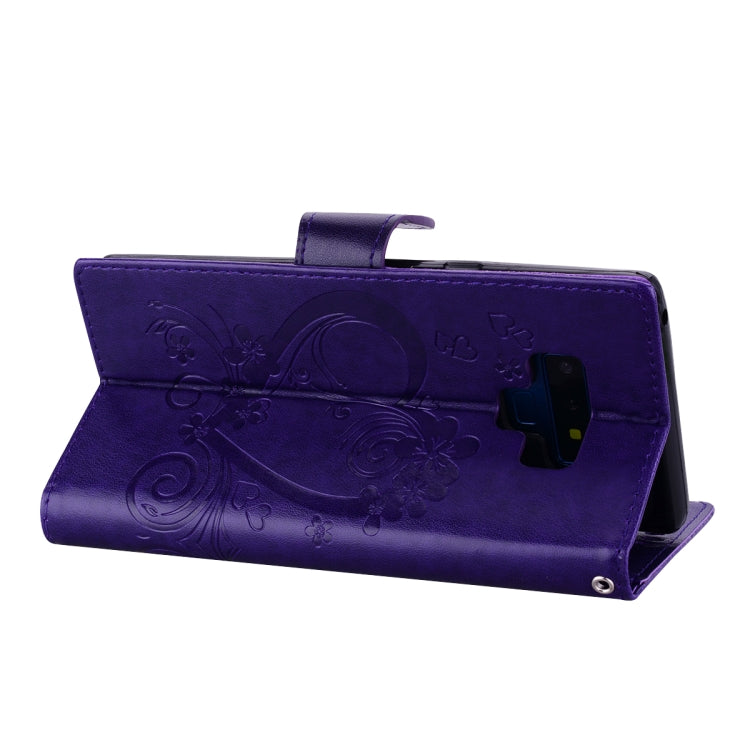 Embossed Heart Butterfly Pattern Horizontal Flip Leather Case for Galaxy Note9, with Card Slot & Holder & Wallet & Lanyard
