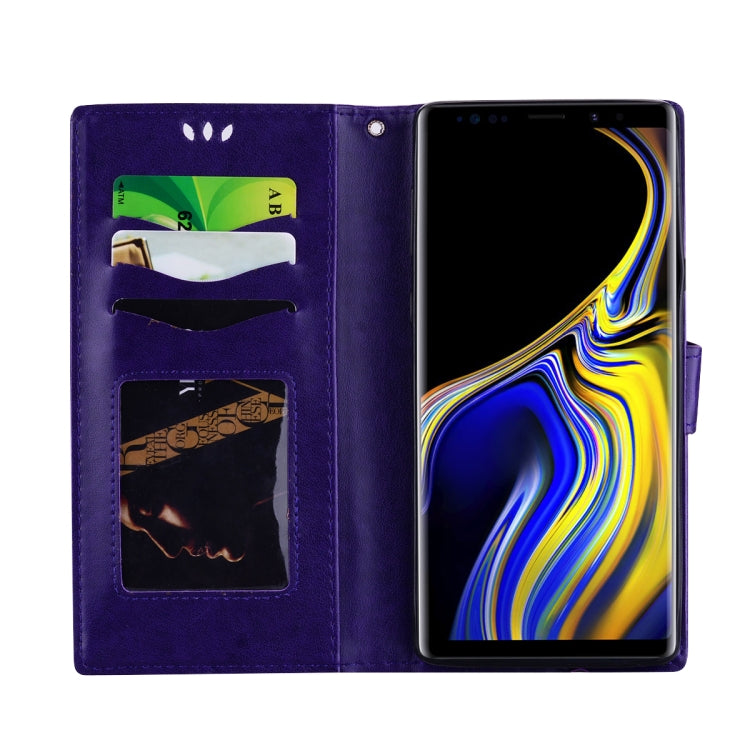 Embossed Heart Butterfly Pattern Horizontal Flip Leather Case for Galaxy Note9, with Card Slot & Holder & Wallet & Lanyard